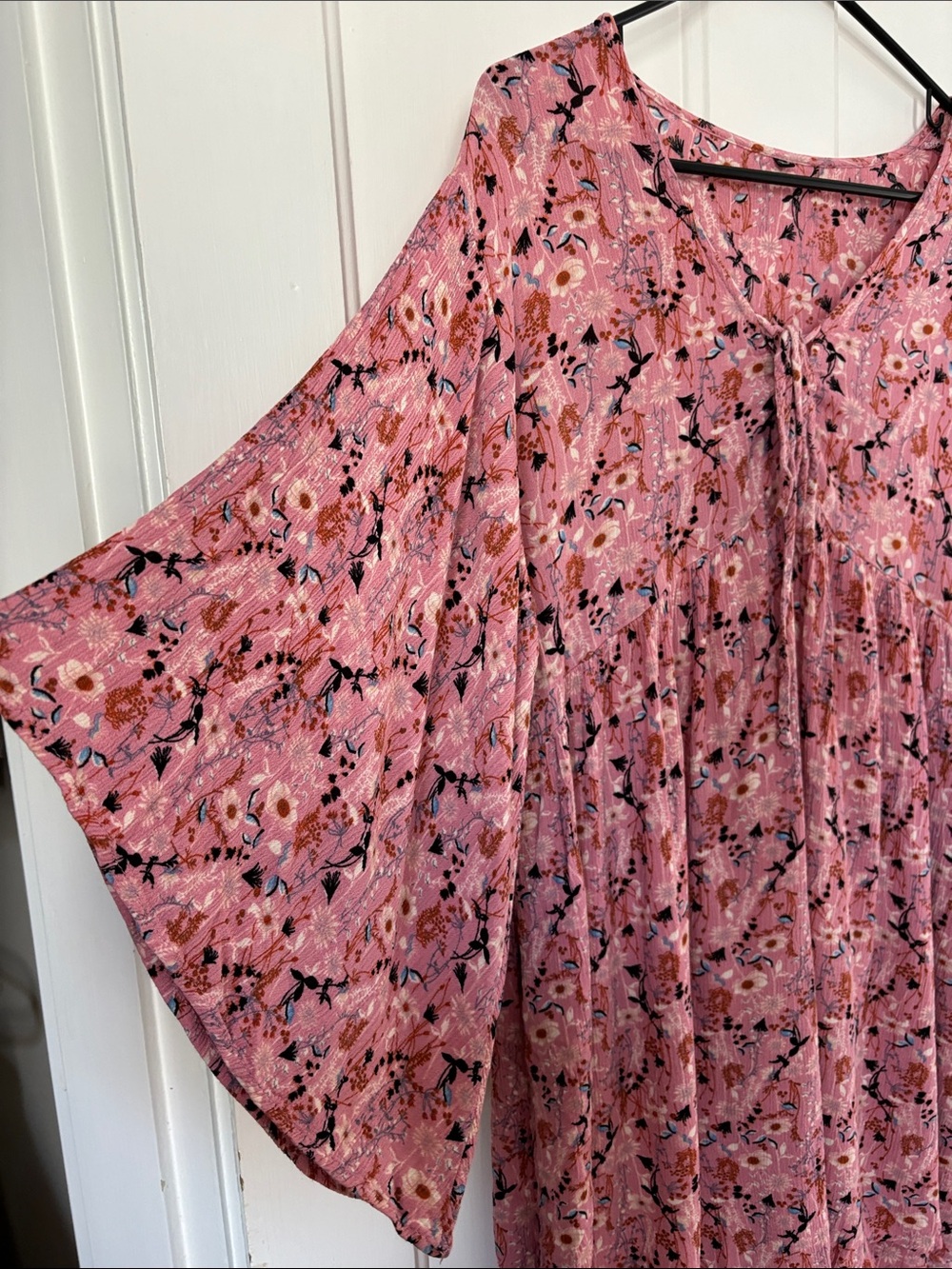 Pink Floral Tie-Front Boho Women's Dress - Picture 2 of 5